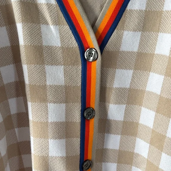 KULE Beige Plaid Cardigan with Multicolor Trim - Picture 3 of 7